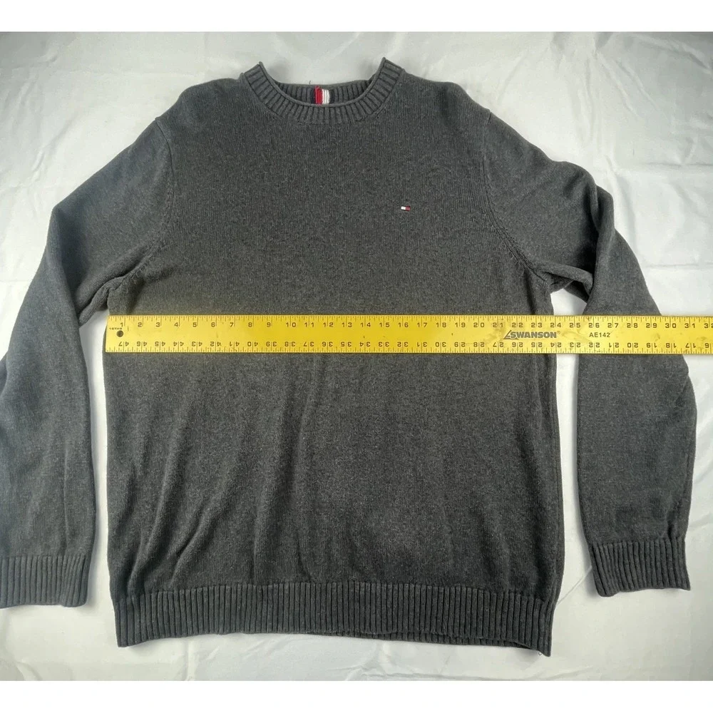 TOMMY HILFIGER MENS‎ SWEATER XXL GREY CREWNECK 100% COTTON LIGHTWEIGHT PULLOVER